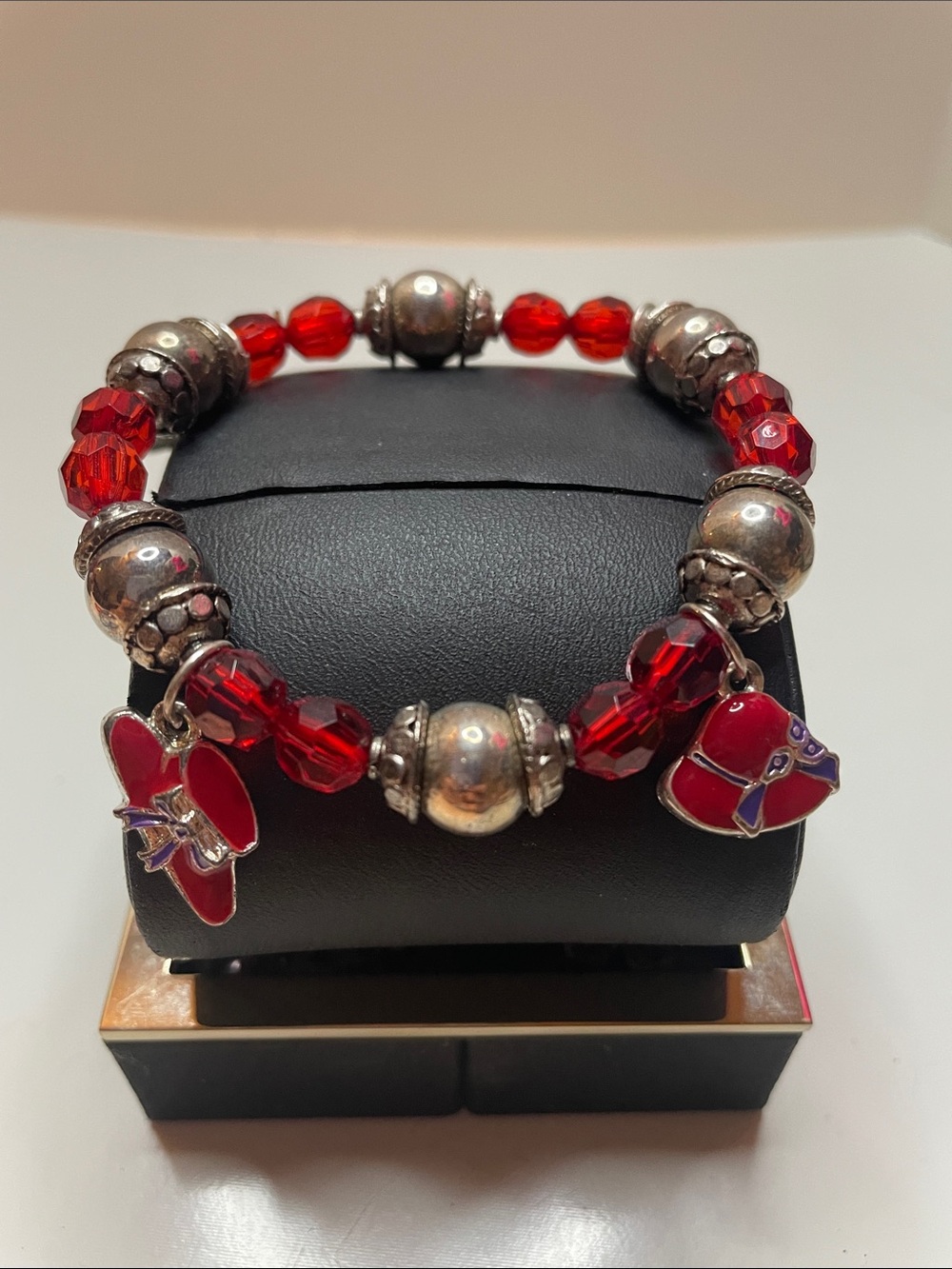 Red Hat Society Charm Bracelet with Silver Accents